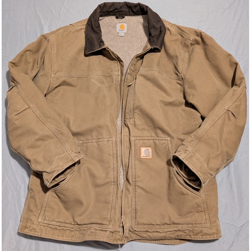 VTG Carhartt Ridge Jacket C61 FRB XL Duck Canvas Sherpa Lined Brown Workwear